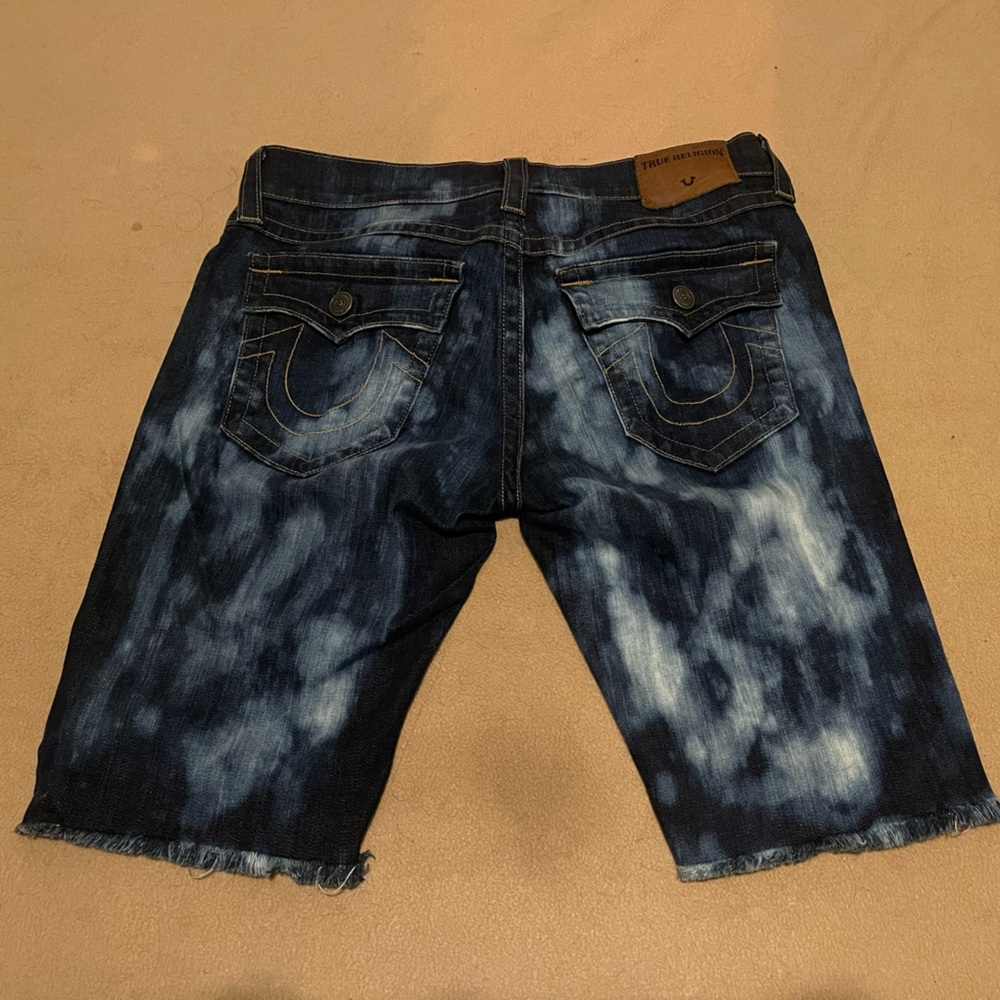 True Religion Dark Blue with Bleached Out Jean Shorts - Picture 2 of 6